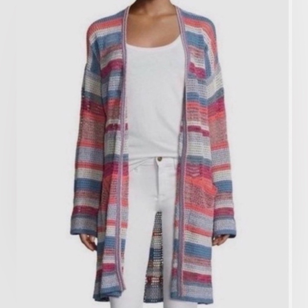 Zadig & Voltaire Celia Ho Midi Open Front Cardigan Striped Crochet Knit -MED-EUC